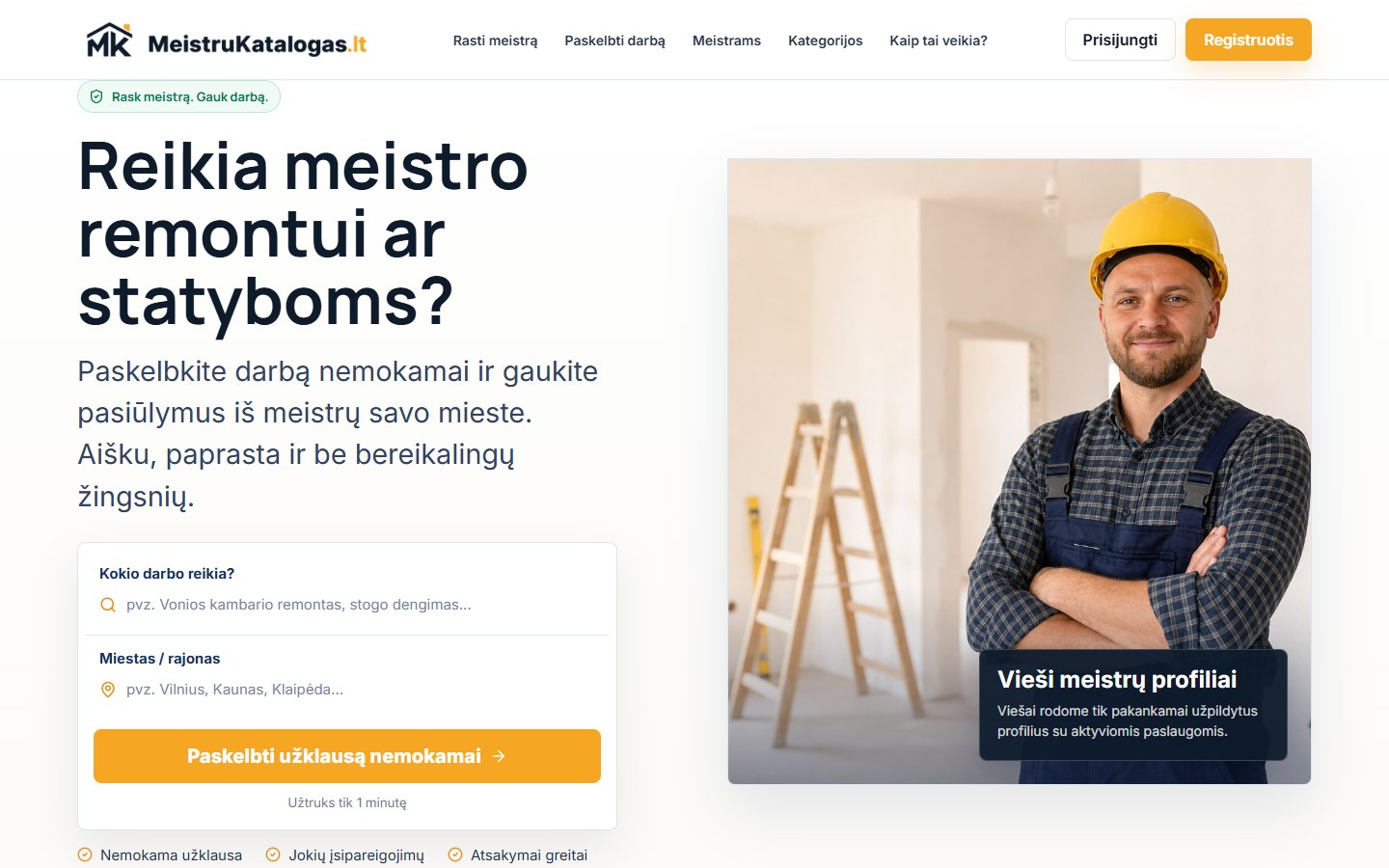 MeistruKatalogas.lt projekto ekranas