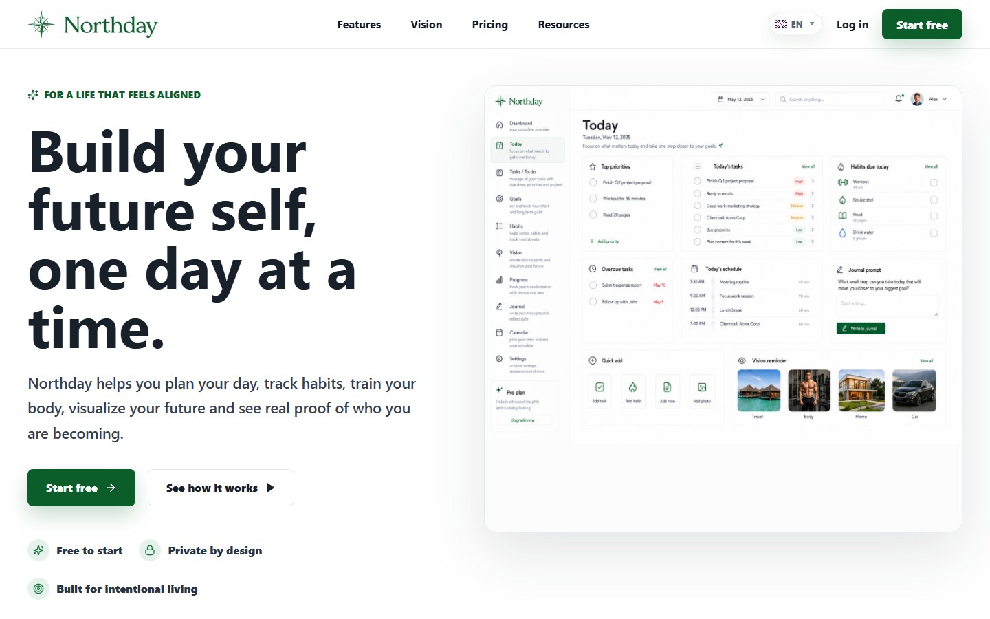 Northday.app projekto ekranas