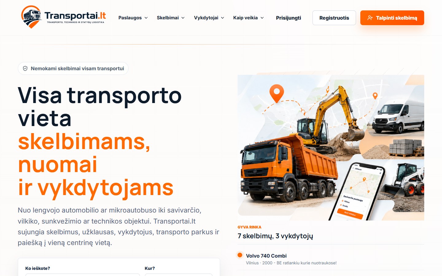 Transportai.lt projekto ekranas